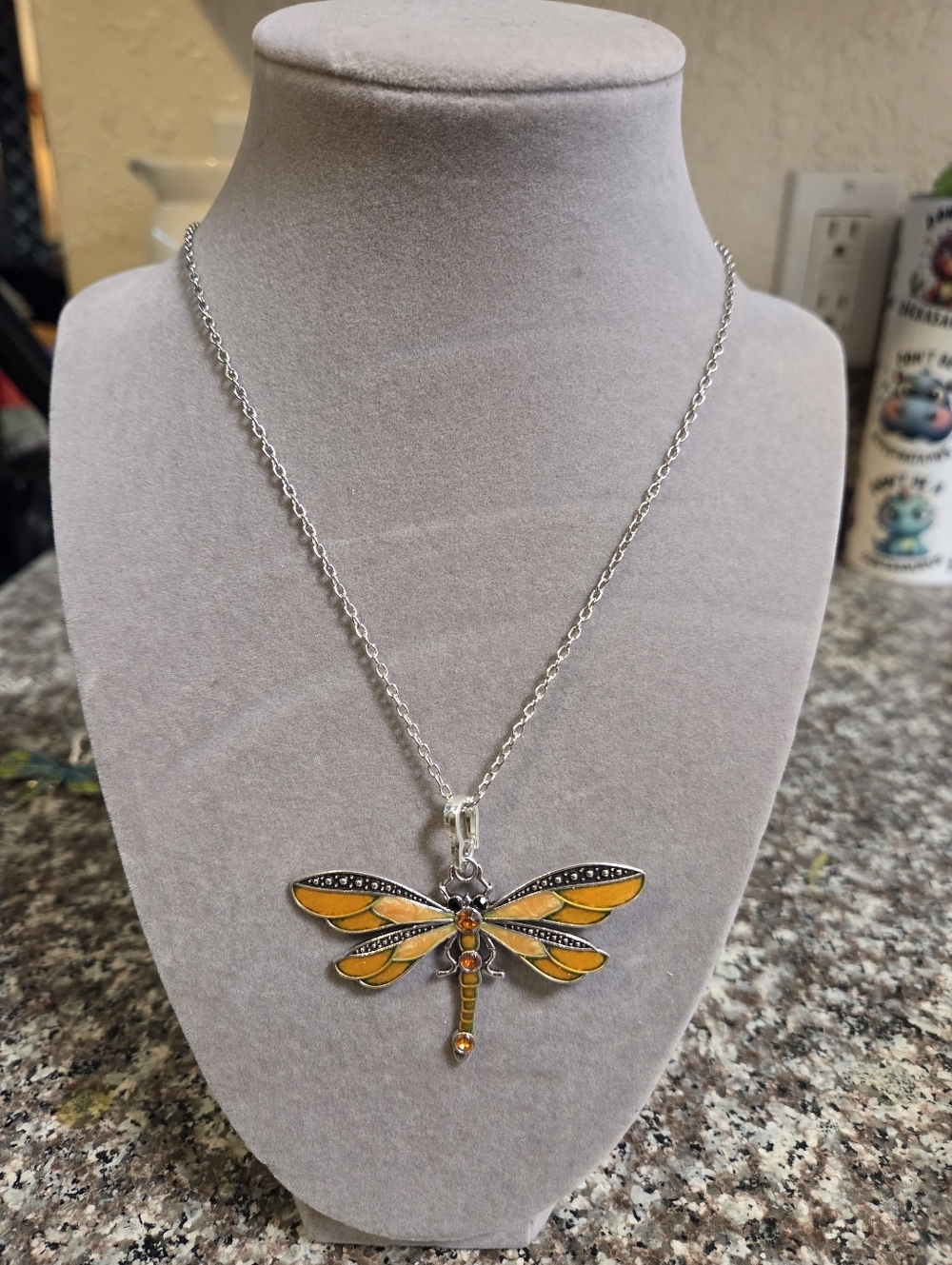 Silver Dragonfly Pendant Necklace in Blue-Green - Picture 2 of 3